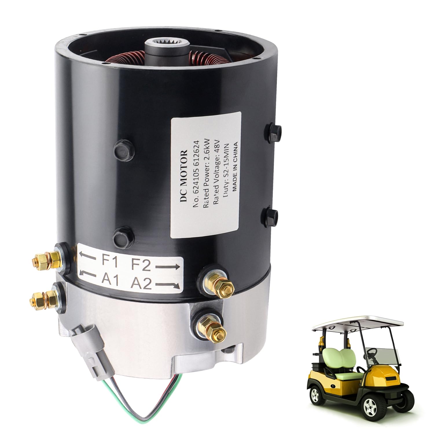 624105 612624 Golf Cart Motor 48V 2.6Kw Electric DC Motor,Replacement for EZGO Golf Carts for EZGO TXT/Freedom 48-Volt Models (2010 and Newer)