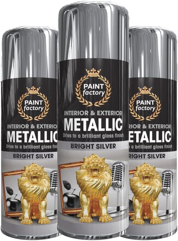 3 x Metallic Bright Silver Spray Paint 400ml Multi-Purpose Use, Spray for Metal and Wooden Furniture, Ornaments, Decorative Items and Much More for Interior & Exterior