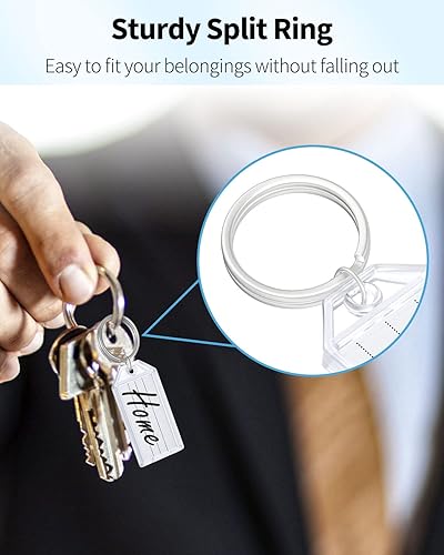 Miniatura 6 de Uniclife 200 etiquetas para llaves de plástico de 2 pulgadas con etiquetas de papel en blanco a rayas, cubiertas transparentes y anillos divididos,