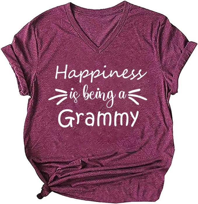 Grandma Shirts for Women Happiness is Being A Grammy Letter Print Tee Nana Mimi Casual Top