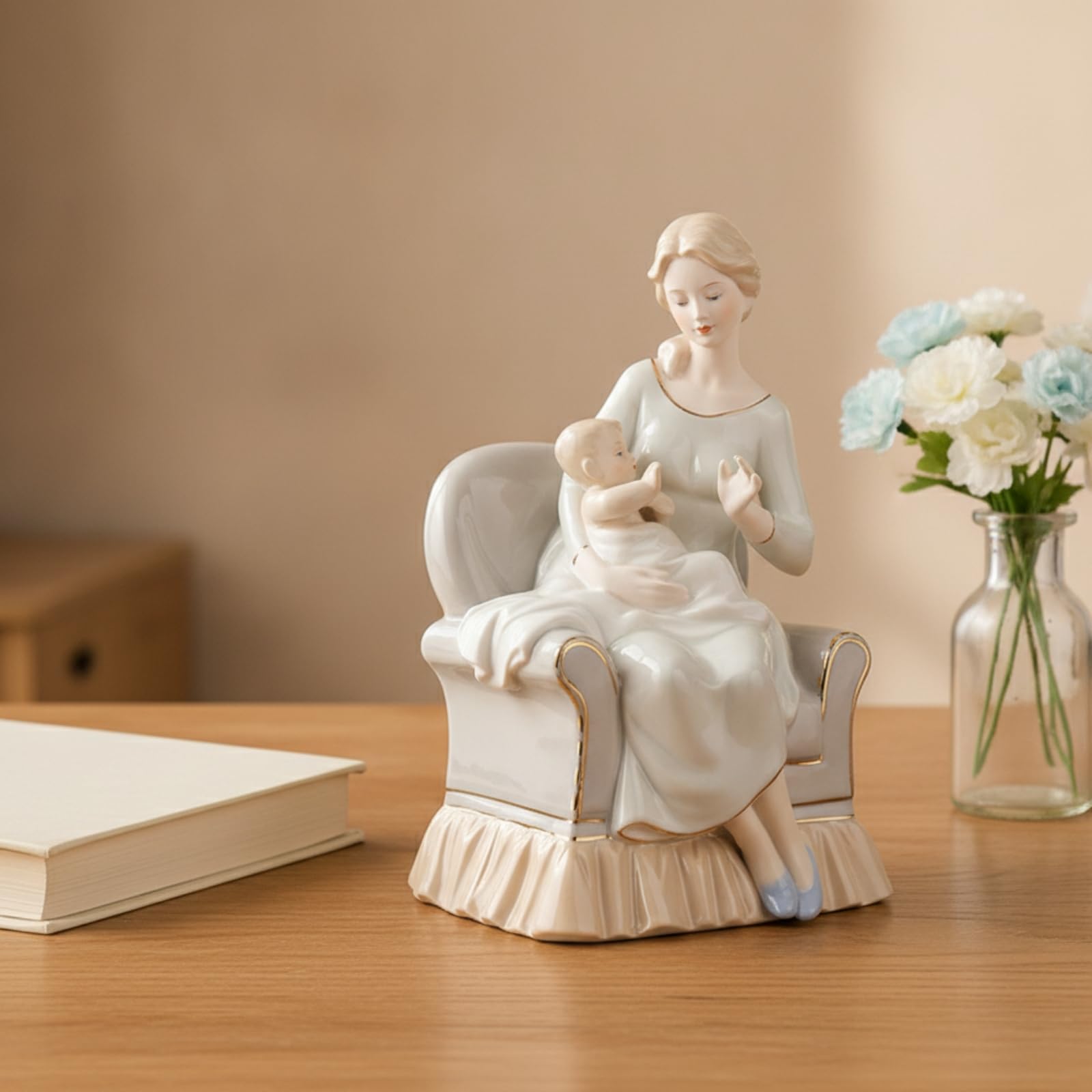 F Fityle Figura de Cerámica Hijo Estatua Escultura Adorno Escultura Decorativa de Mesa con Trazos Pintados a Mano y Suavizados Adecuada para Sala de Estar