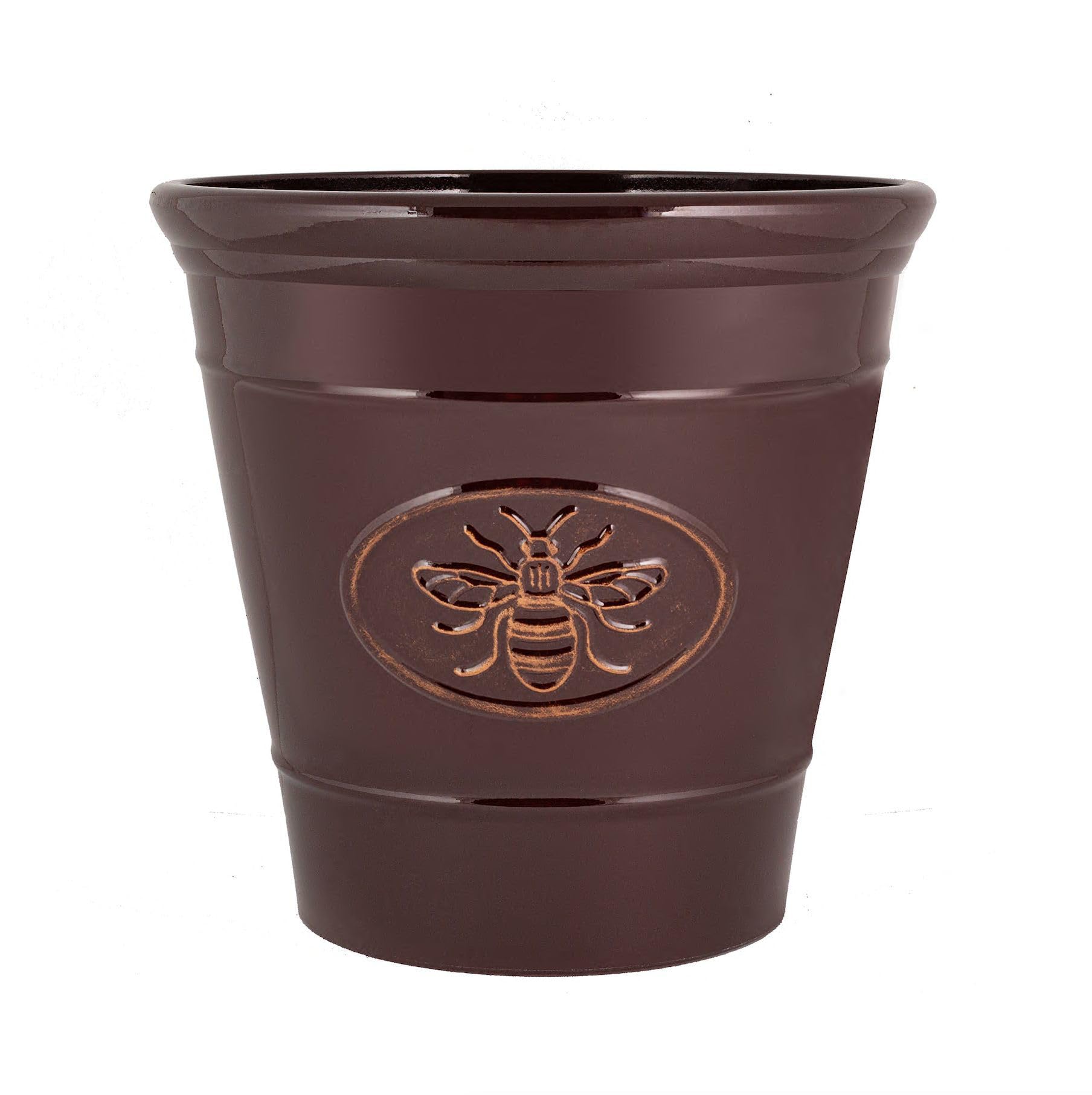 Muddy Hands Decorative Bee Planter Plant Pot – Outdoor Plastic Garden Flower, Herb & Tree Planter with Drainage Hole, Frost Proof & Weather Resistant Gloss Finish (Dark Brown, 34 Litre)