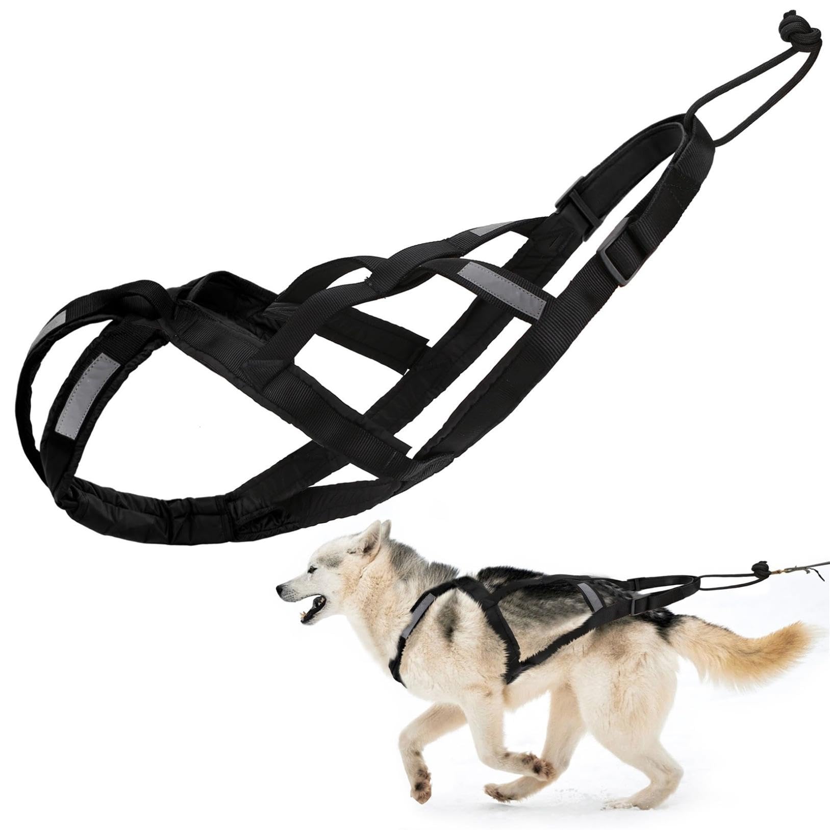 Dog Pulling Harness, X Back Mushing Husky Harness with Reflective Stripes, Pet Weight Pulling Sledding for Large Running Dog Sled Exercise Bikejoring Canicross Scootering (Black M)
