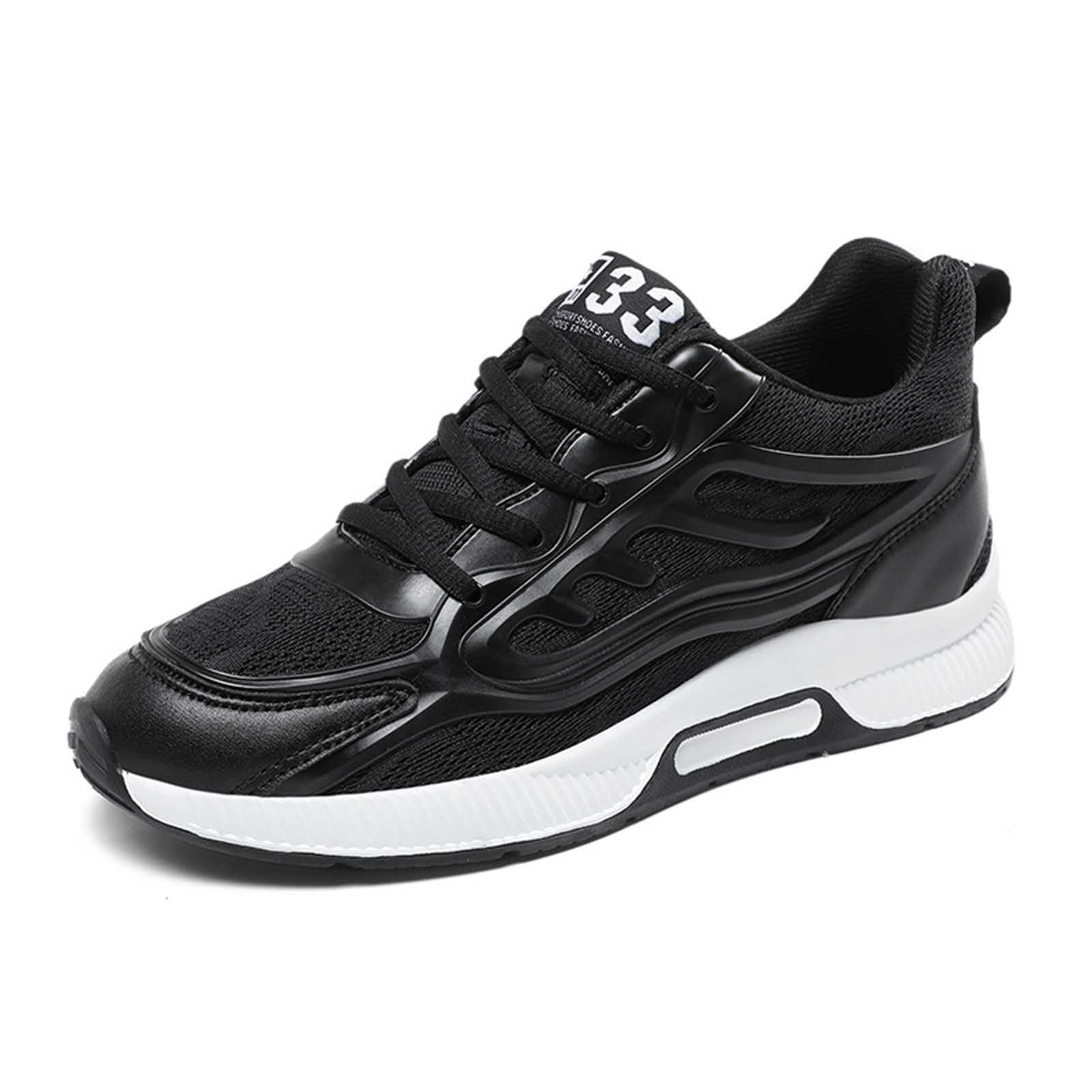 Heren Casual Schoenen Onzichtbare Hoogte Verhogend Leer Elevator Lace Up Sneakers Mode Ademend Comfortabel Lichtgewicht Zwart 42 EU
