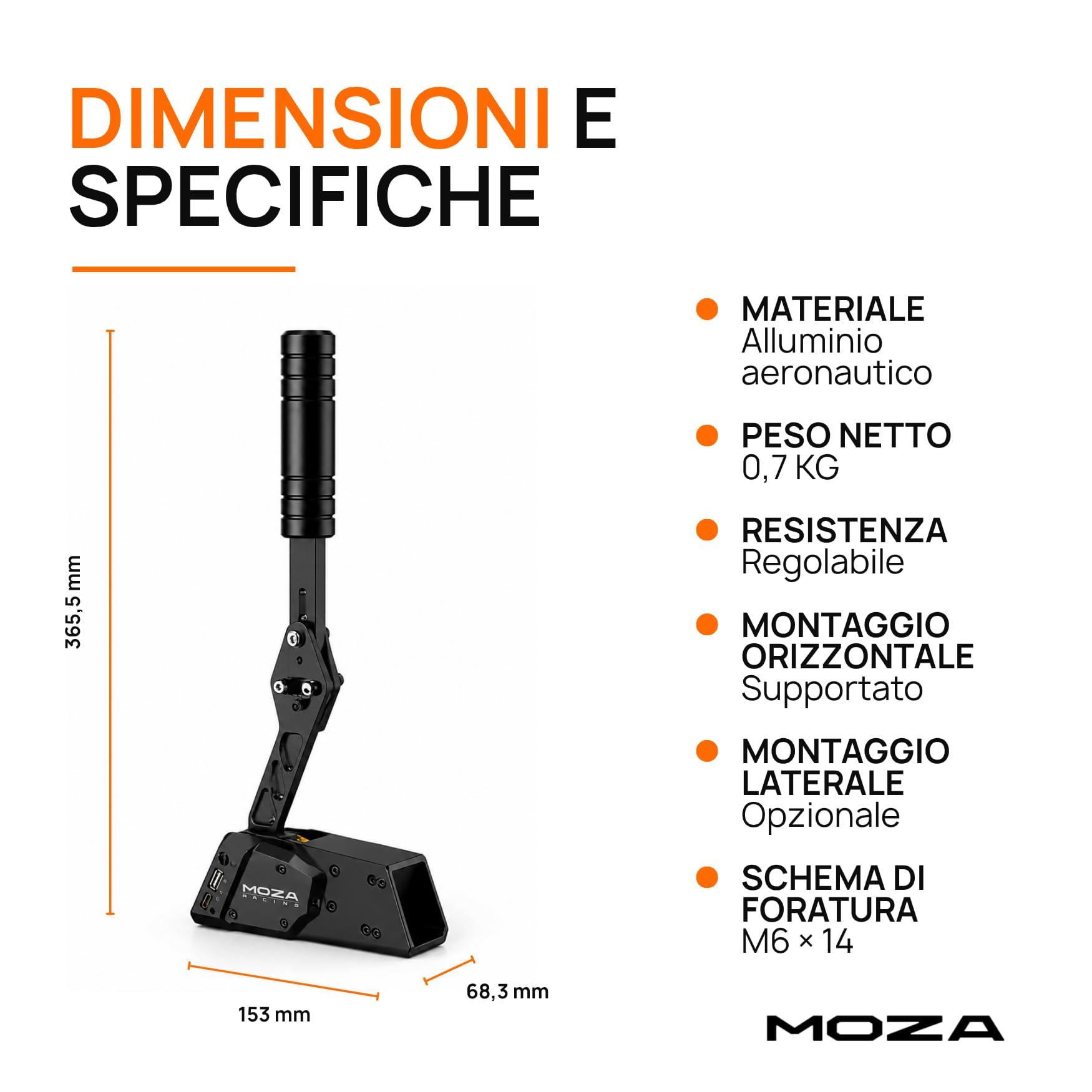 MOZA HBP Freno a Mano PC per Simulatore di Guida, Alluminio Aeronautico, Sensore di Posizione 16 bit, Pressione e Corsa Regolabili, Doppia Modalità, Altezza e Angolazione Regolabili