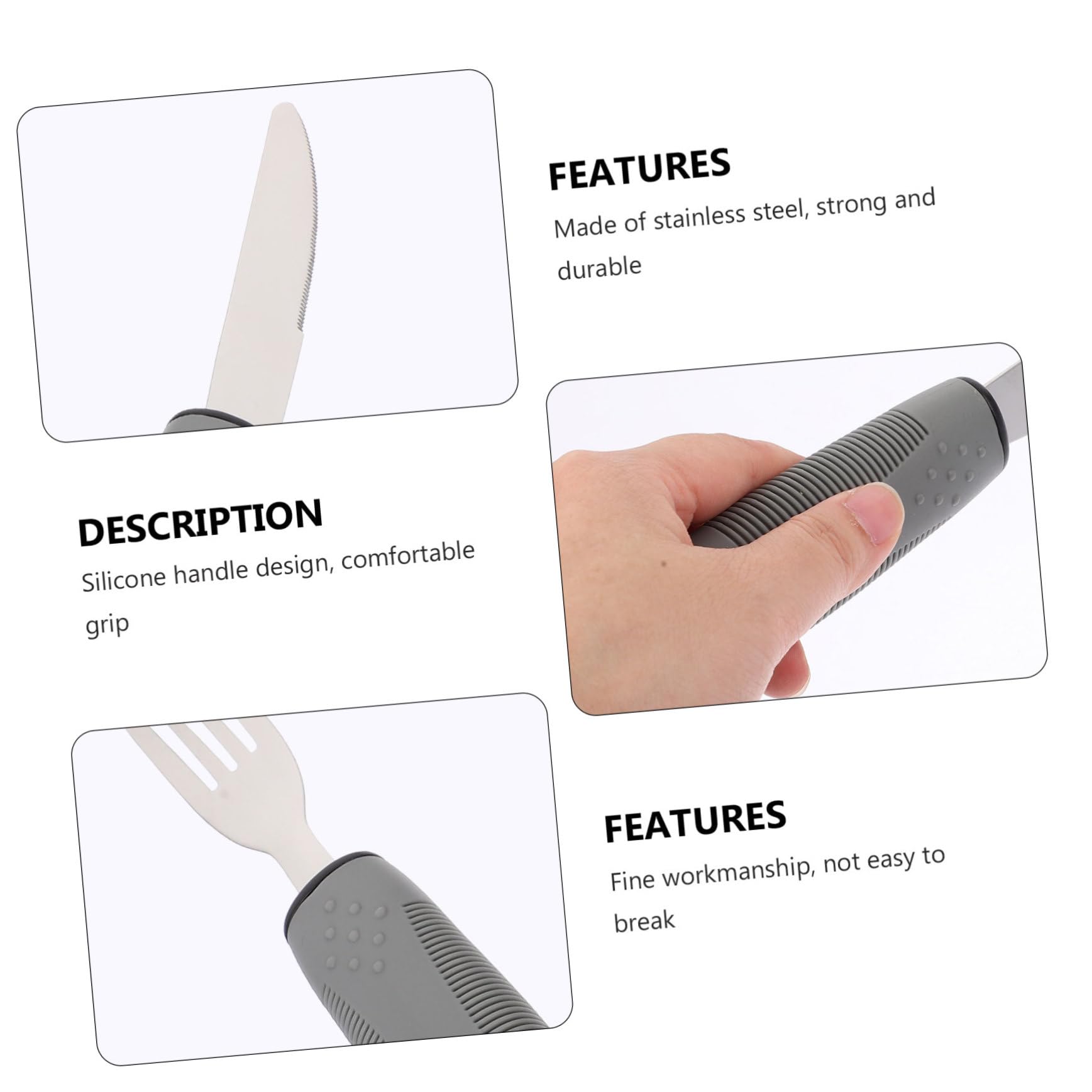 GALPADA Elderly Utensils Stainless Utensil Set Portable Comfortable to Hold Non-Slip Handle