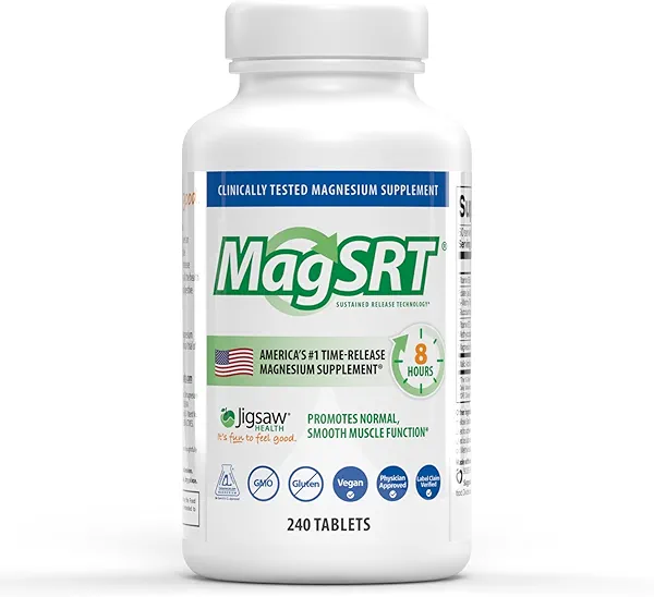 Jigsaw Health MagSRT | Magnesium Supplement with Vitamin B6, Folate & B12 | 240 Tablets | 60 Servings