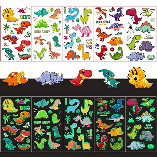 10pcs Dinosaure Tatouage Ephemere Tatouage Enfant Garcon Tatouage Paillette Enfant-Glow in the Dark - Pour Filles et Garçons - Décoration de Fête Cover