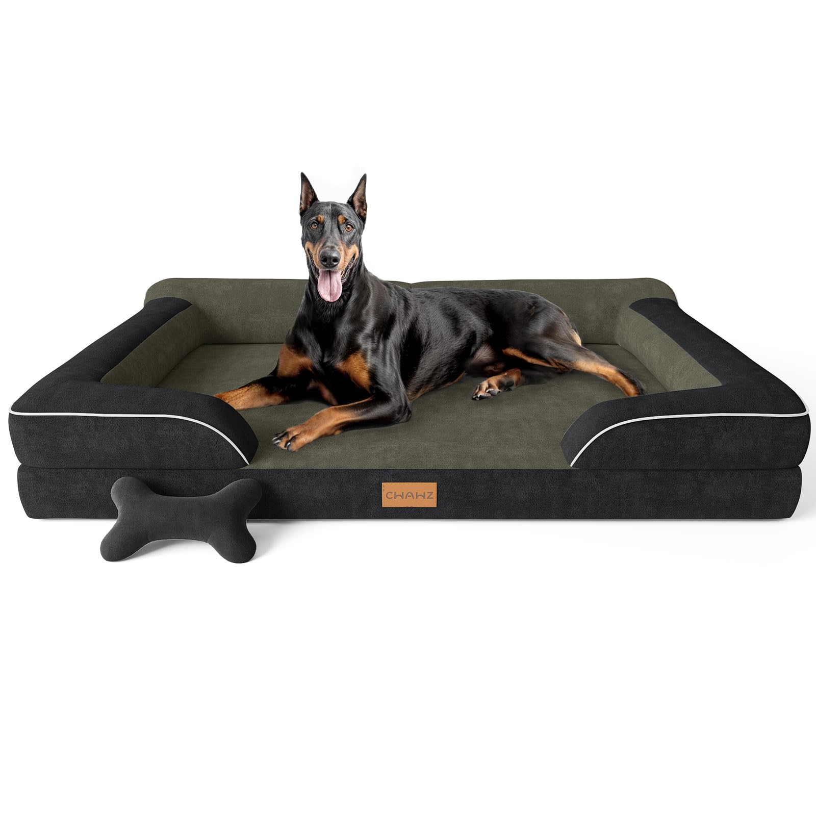 XXL Dog Bed for Extra Large Dogs, Giant Orthopedic Dog Bed with Cooling Gel Memory Foam, Waterproof Pet Bed with Removable Washable Cover, 53" Pet Sofa Bed Dutch Velvet with Bone Toy, Black
