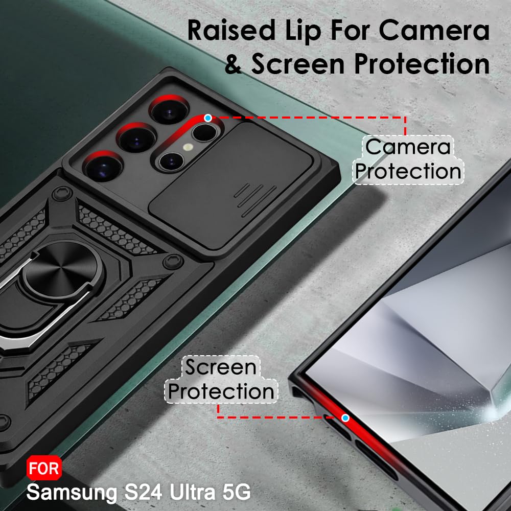 TheGiftKart Tough Armor Bumper Back Cover Case for Samsung Galaxy S24 Ultra 5G | Sliding Camera Cover, KickStand & Ring Holder | 360 Degree Protection Back Case for Samsung S24 Ultra (PC & TPU, Black) 2