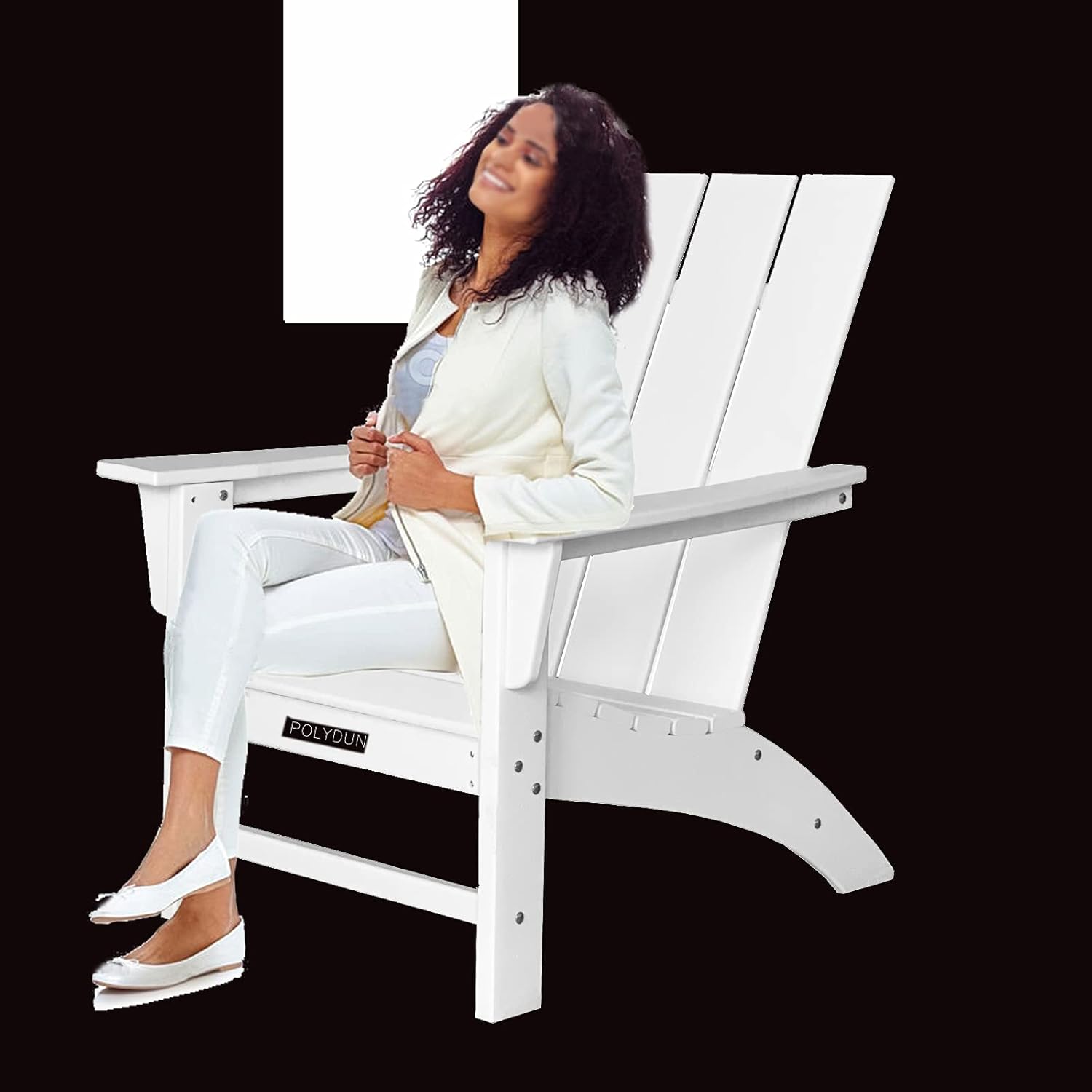 POLYDUN Silla moderna Adirondack, HDPE resistente a la intemperie para exteriores, sillas de playa de plástico para piscina, patio, jardín, patio trasero y muebles de césped (blanco)