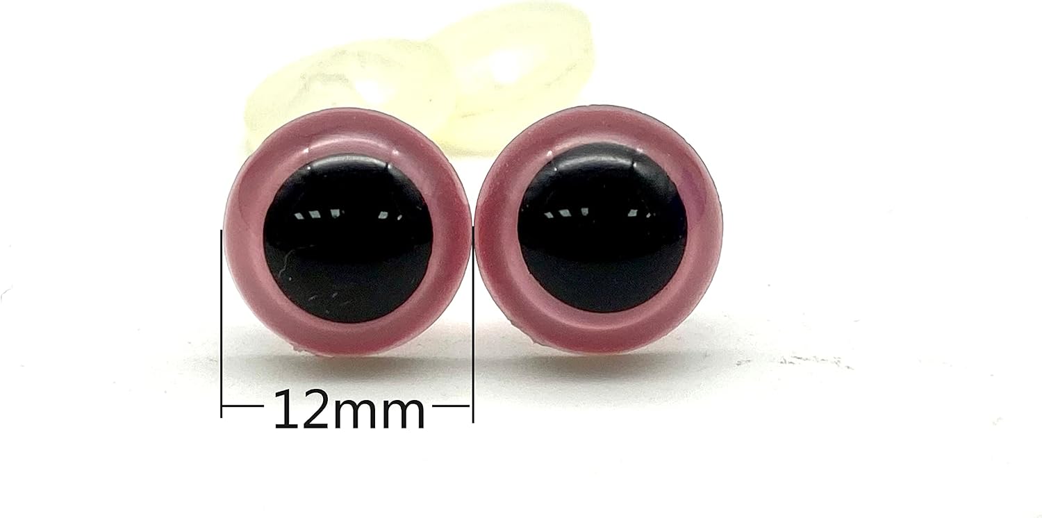 3dancraftit Plastic Safety Eyes with washers 1/2" / 12mm 16 pcs Light Pink EB65
