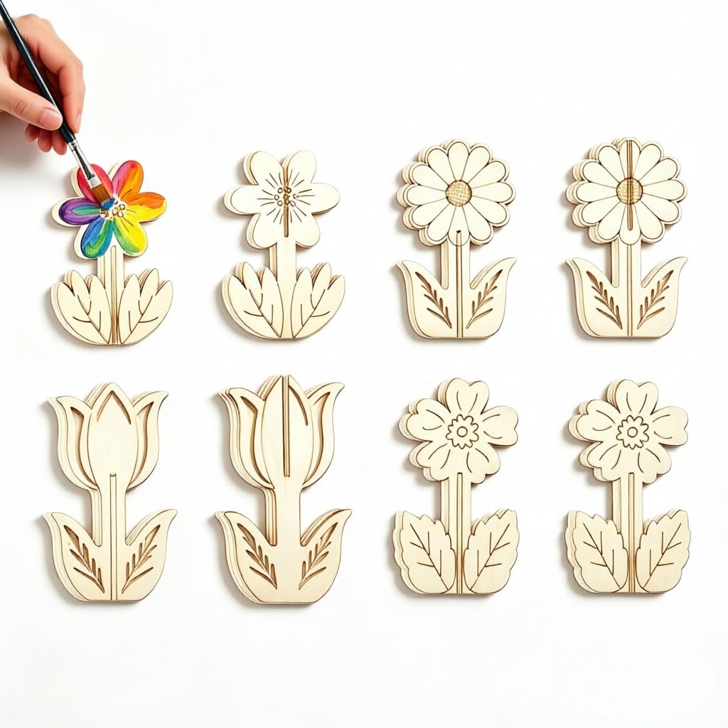 SINJAETRQ Wooden Flowers Crafts for Kids, 20 Pairs Unfinished Wooden Crafts Craft Sets, Natural Wood Flower Decorations for DIY Painting, Summer Crafts for Kidsr Crafts Home Decor