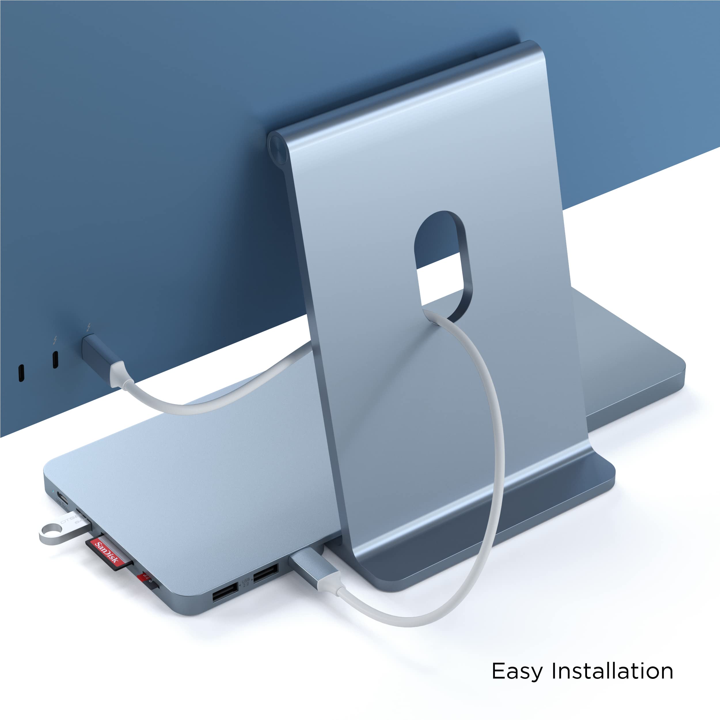 SATECHI Hub USB C Slim Dock per iMac 24”, Alloggiamento Montaggio Facile per SSD M.2 PCIe NVMe e SATA, Porta USB-C Dati, USB-A, 2 USB 2.0, Lettore Micro/SD – Blu