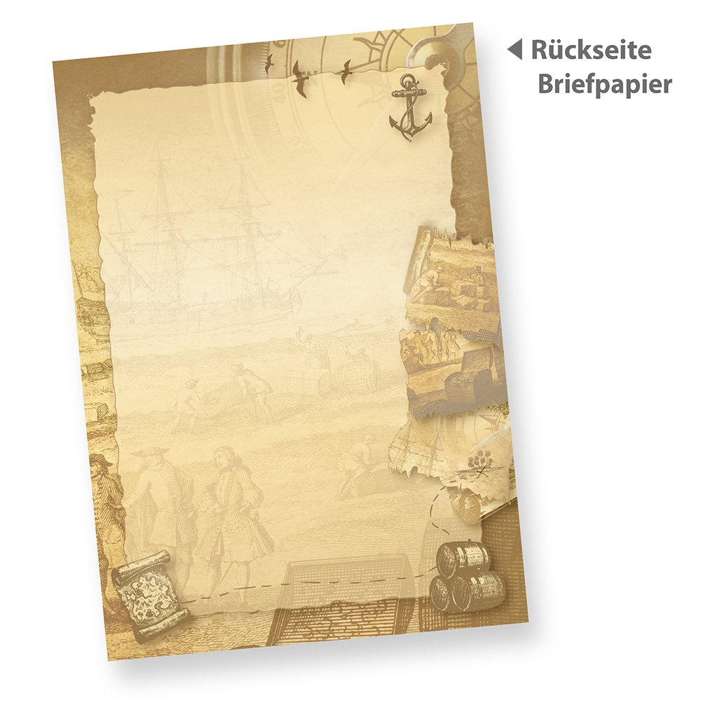 Briefpapier mit Umschlag Piraten & Seefahrer 100 Sets beidseitig bedruckt A4 Briefpapier Set Schiff maritim