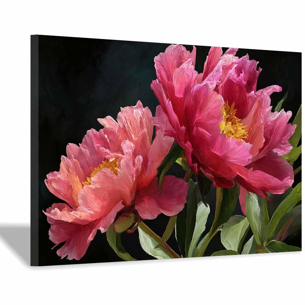 Xeniou Multicolor Flowers Canvas Darkest Pink Peony Wall Art Canvas Wall Art, For Living Room Bedroom Restaurant Home Office Wall Decoration(Multicolor)-20X30cm Framed
