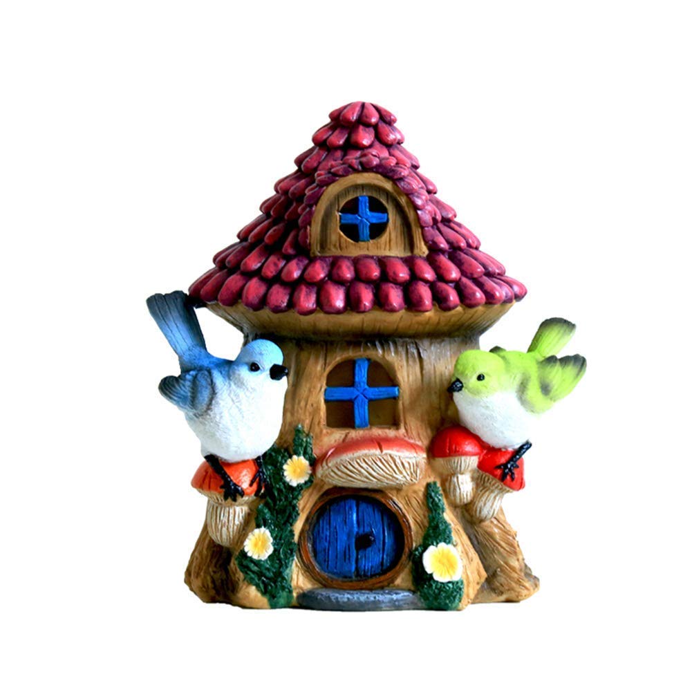 garden statue Garden Decorative Sculpture, Bird Hut Sculpture Hut Cute Solar Light Creative Courtyard Garden Landscape Statue
