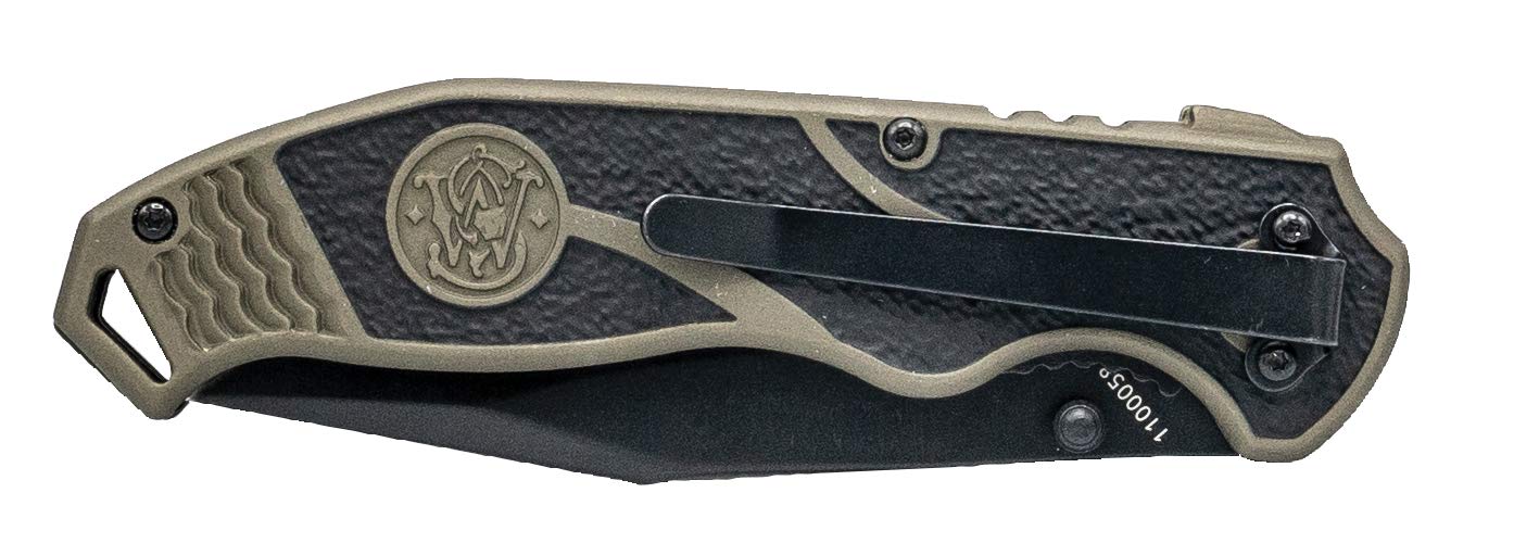 SMITH & WESSON SWAT II 8.5in S.S. Spring Assisted Folding Knife with 3.5in Serrated Drop Point and Rubberized Aluminum Handle for Outdoor Survival and EDC, Black