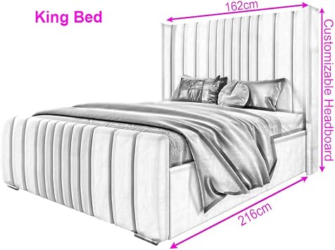 Double Ottoman Bed Curved | Winged Headboard Ottoman Storage Bed | Velvet Upholstered Bed Frame | Wingback Curved Bed Frame |King, Super King (Cream Plush Velvet, 5FT KING)