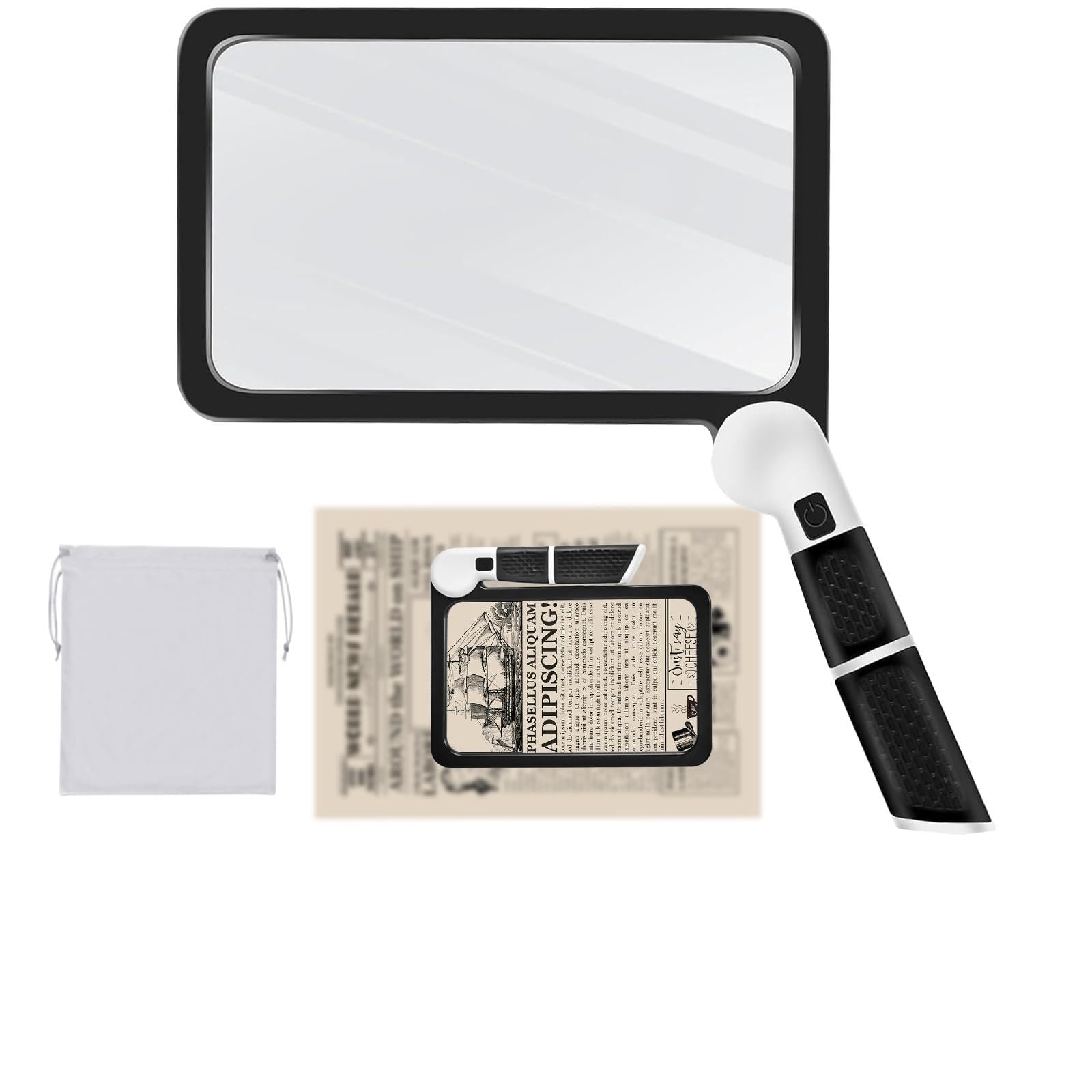 Vluvla White 5X Magnifying Glass With Light, Handheld Magnifier For Reading, Led Illuminated Reading Magnifier With 48 Led Light And Anti-Glare Lens,Magnifi Er For Seniors,Macular Degeneration,Low Visions (Black)