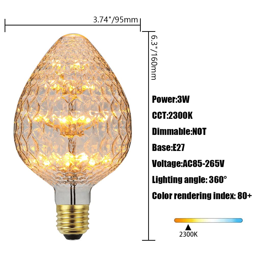 Paquete de 6 Bombillas LED de Repuesto - Bombillas Edison de Base E27 de 3W, se Adapta a Las Luces Vintage de la Sala de Estar del Comedor del café Comercial, luz cálida 2300K
