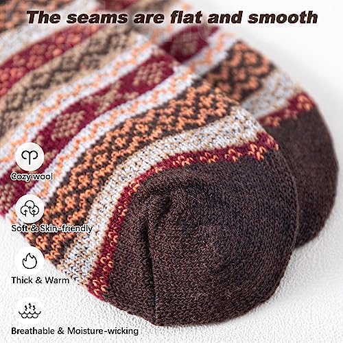 Image of IIG 5 Pairs Women's Vintage Style Thick Wool Warm Winter Crew Socks