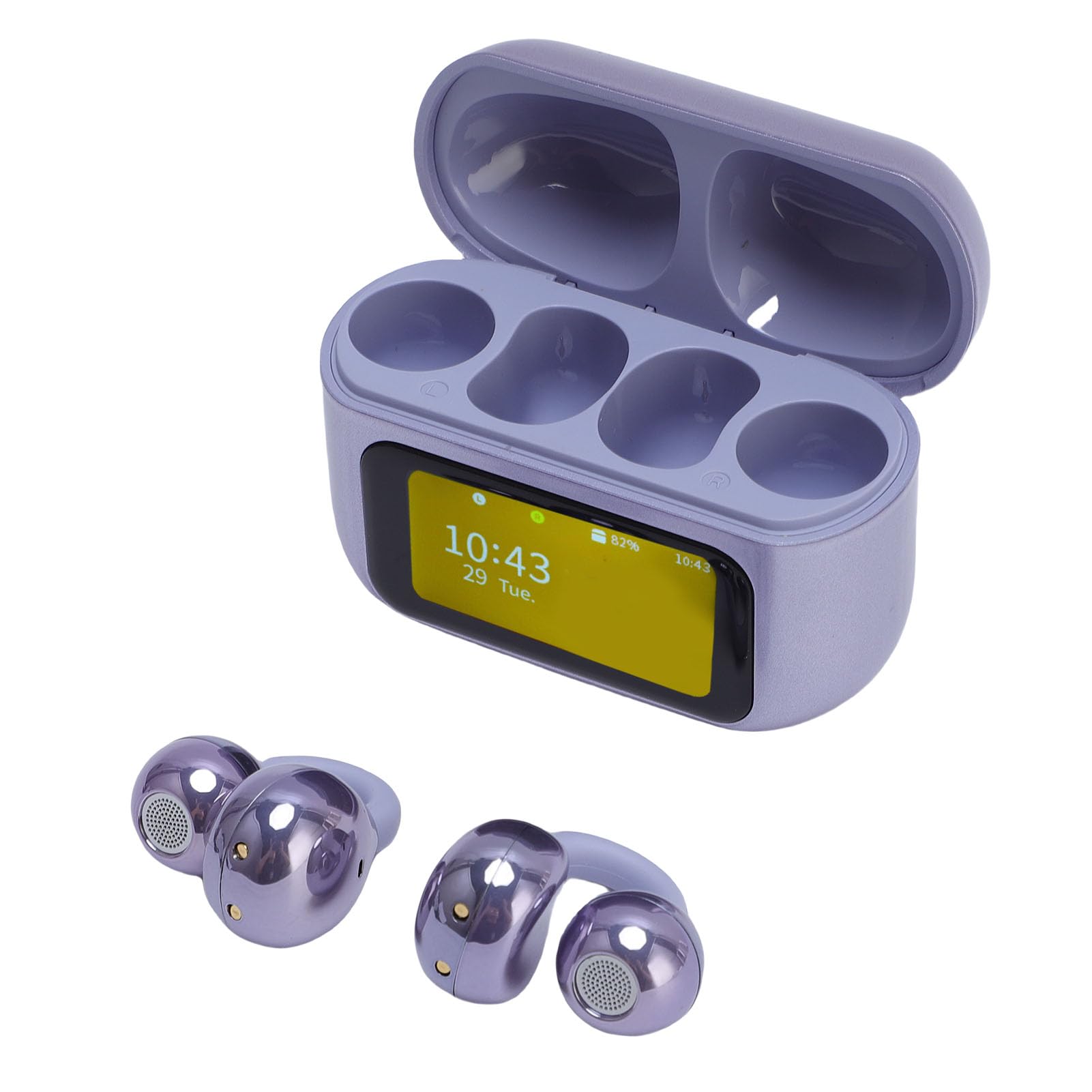 YUEHISY Wireless Earbuds, HiFi BT5.49 Over Ear Earphones with LCD Color Touchscreen, Charging Case, Light Comfort Wear, for Sports Workout Running (Purple)