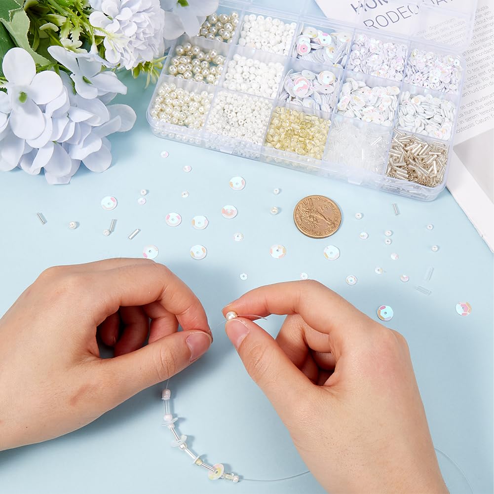 SUNNYCLUE Glass and Pearl Beads Sequins Kit with Bugle, Round, Plastic Paillette - Image 3
