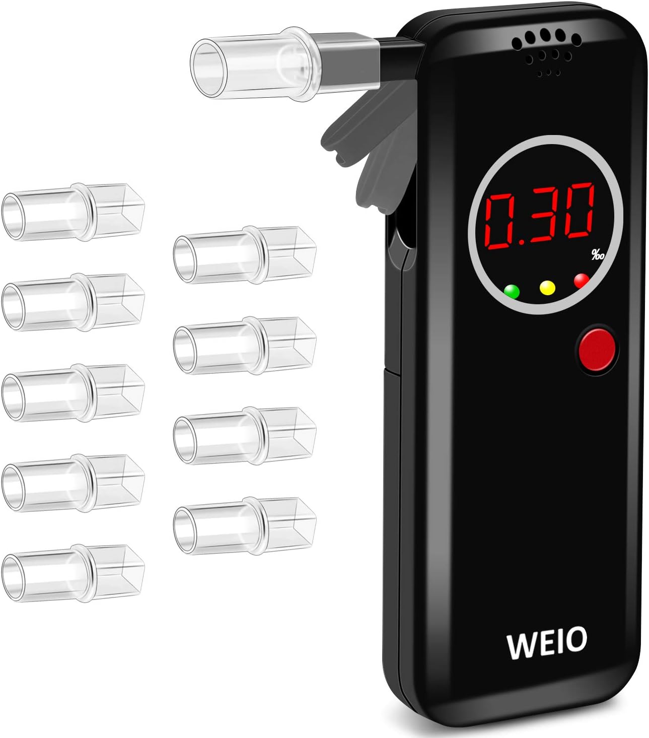 Breathalyzer, WEIO Professional Alcohol Tester, Portable and Easy for Personal Use Alcohol Breathalysers Accurate Measurement, Fast Respond Breathalyzer with Digital LCD 10 mouthpieces and 1 Store Bag
