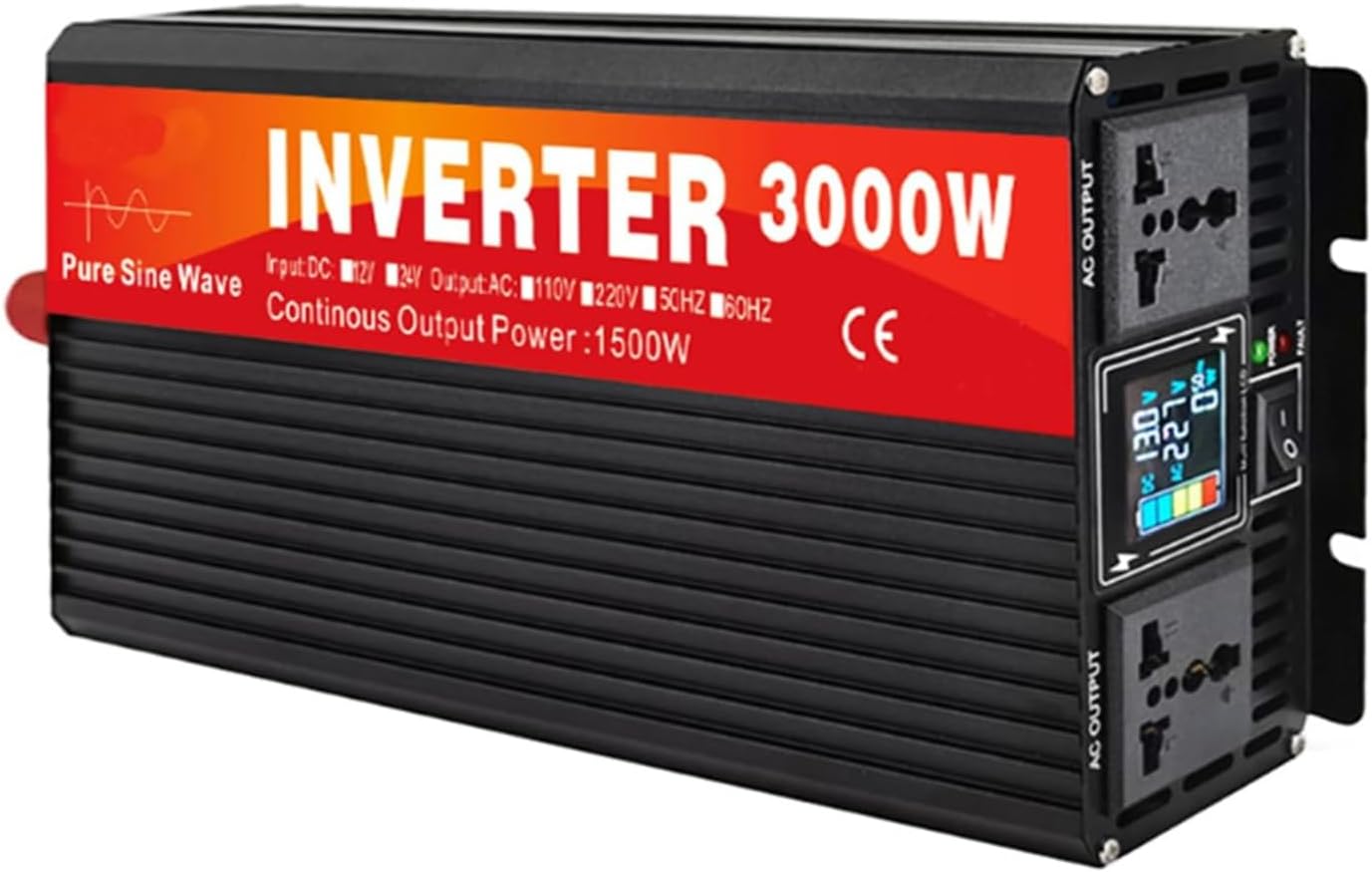 72v to 220v,3000ワット純正弦波インバーター、LCDディスプレイ付き、12V-72V DCから110V/220V AC