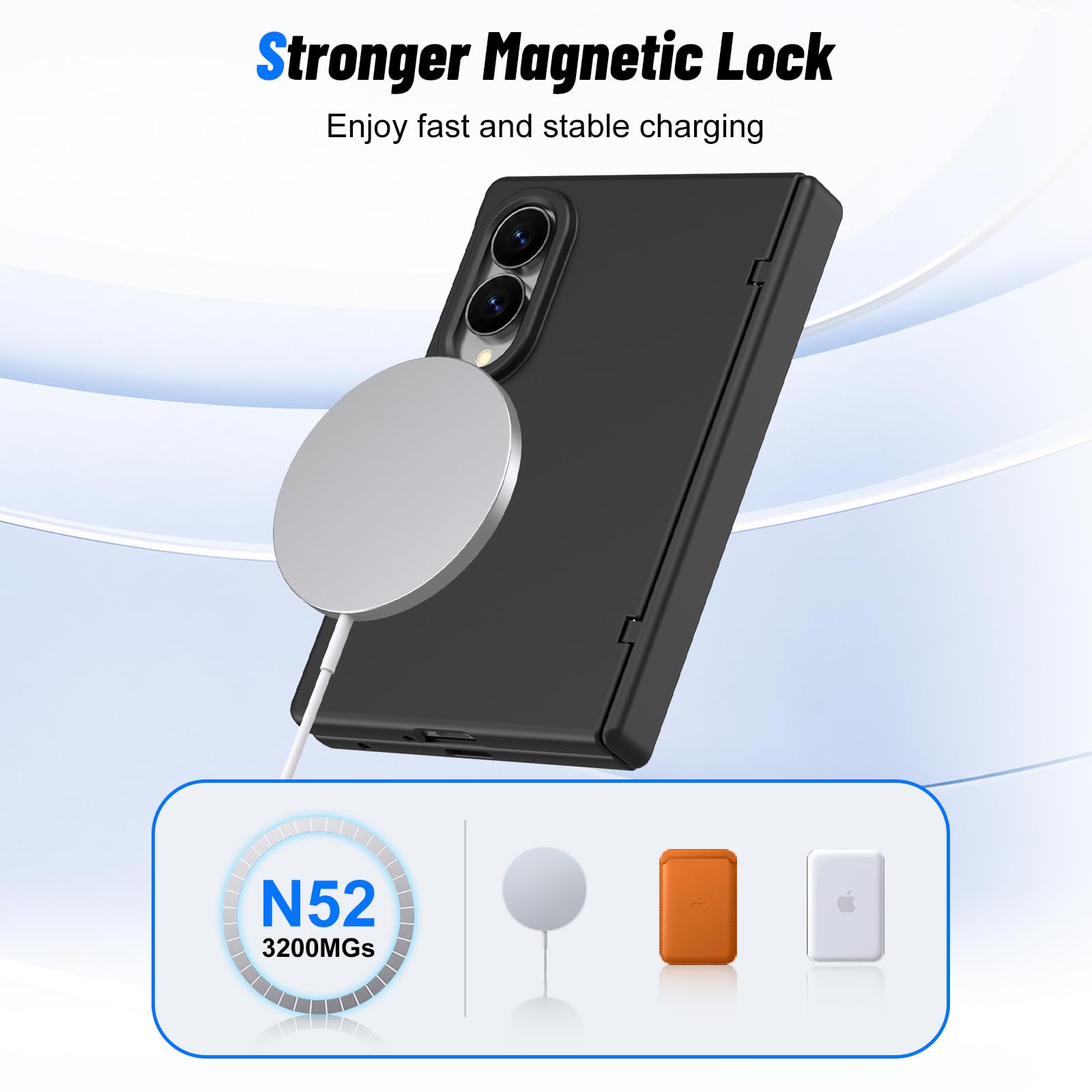 Carcasa para Samsung Z Fold 8 Magnética Película Integrada Carga Inalámbrica, Negro | Película protectora integrada, acabado suave mate, funda antigolpes antiarañazos