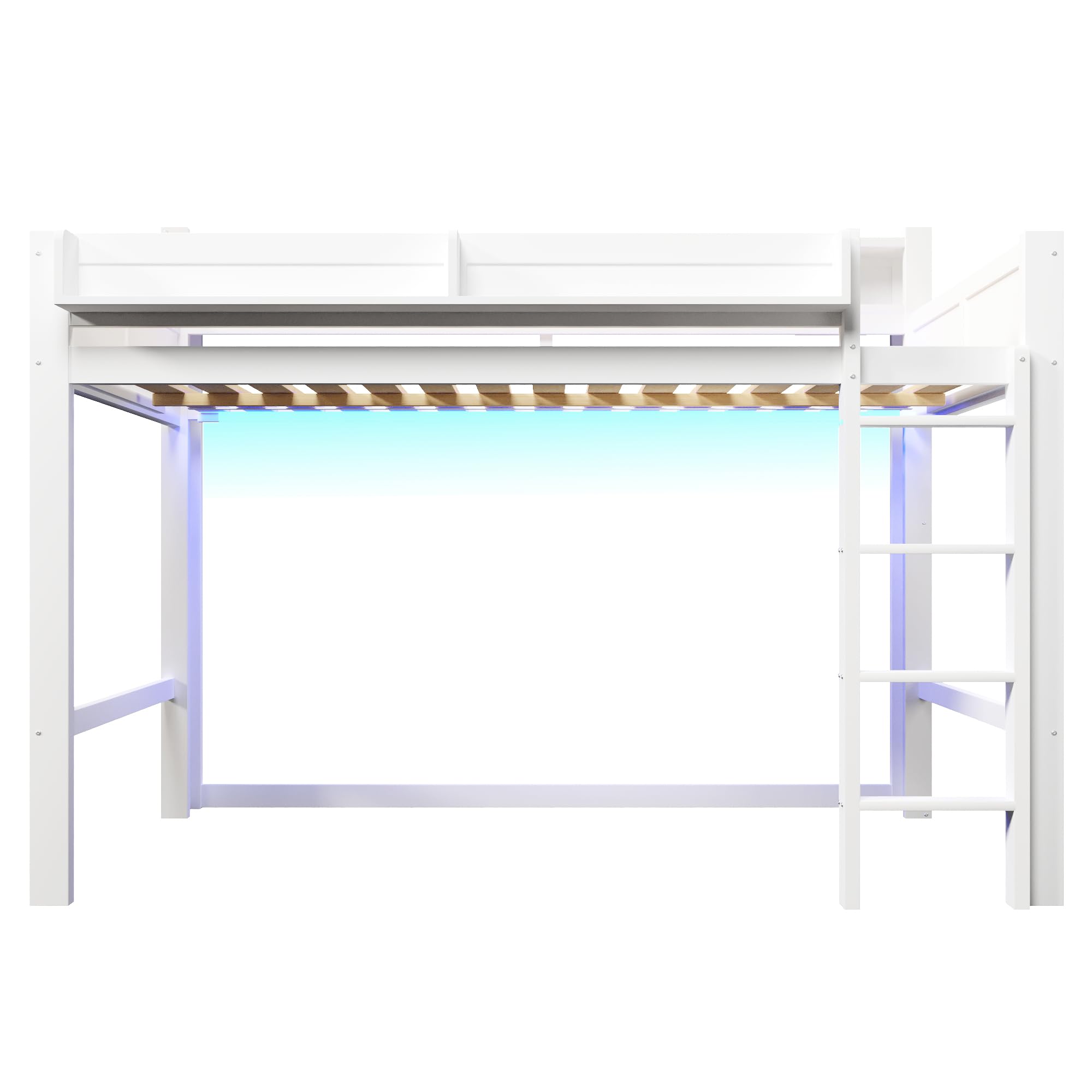 Lit Superposé Enfant 140x200cm avec éclairage LED et Port USB,Lit Mezzanine 2 Place en Bois avec rangements,Garde Corps,lit Jeune duoble,Cadre de lit Double,sans Matelas,Blanc