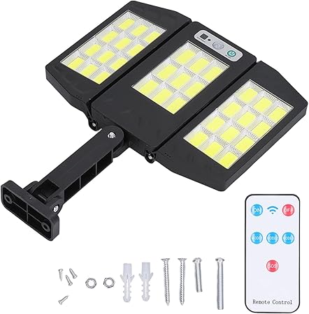 REMICH Solar Lights Outdoor with Motion Sensor, 3 Heads Security Lights Outdoor IP65 Waterproof, 2500 Illumination, 270 degree Wide-Angle Flood Light Solar for Garage Yard Garden(with Remote 3 Modes)