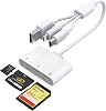 XD Card Reader for iPhone, 3-in-1 SDTFXD Card Reader Adapter - Lightning USB A USB C XD Picture Card Reader Plug&Play, OTG Memory Card Reader for iPhone 161514iPadPCAndroidMAC Supports 2TB