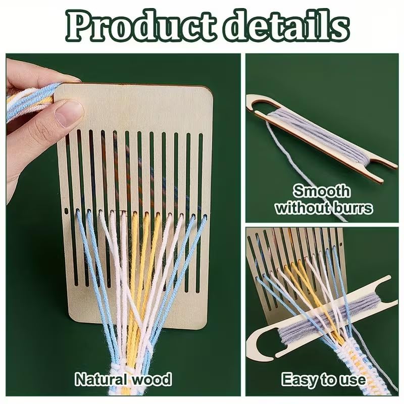 Haoser 3 Pcs Wooden Knitting Loom Weaving Tools with 4×2 mm Slots – 3.54×4.72×0.1 Inch, Ergonomic Weaving Frames with Storage Case for Sewing, Crochet & DIY Craft Projects 3