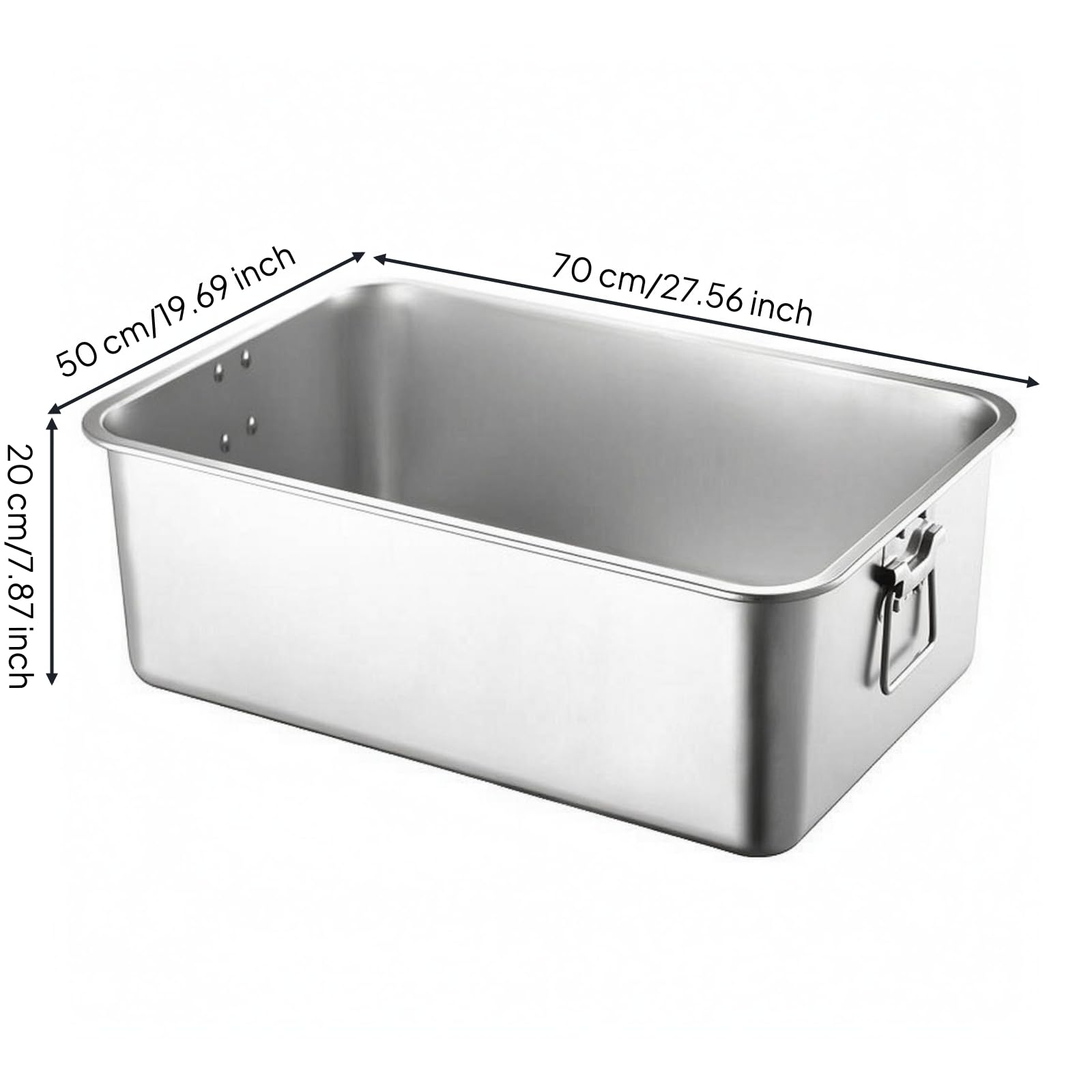 Bandeja de Acero Inoxidable Rectangular con Esquinas Redondeadas Borde Reforzado y Fondo Plano Función de Servir y, Bandeja Cuadrada Con Asa De Acero Inoxidable 304, 70x50x20cm