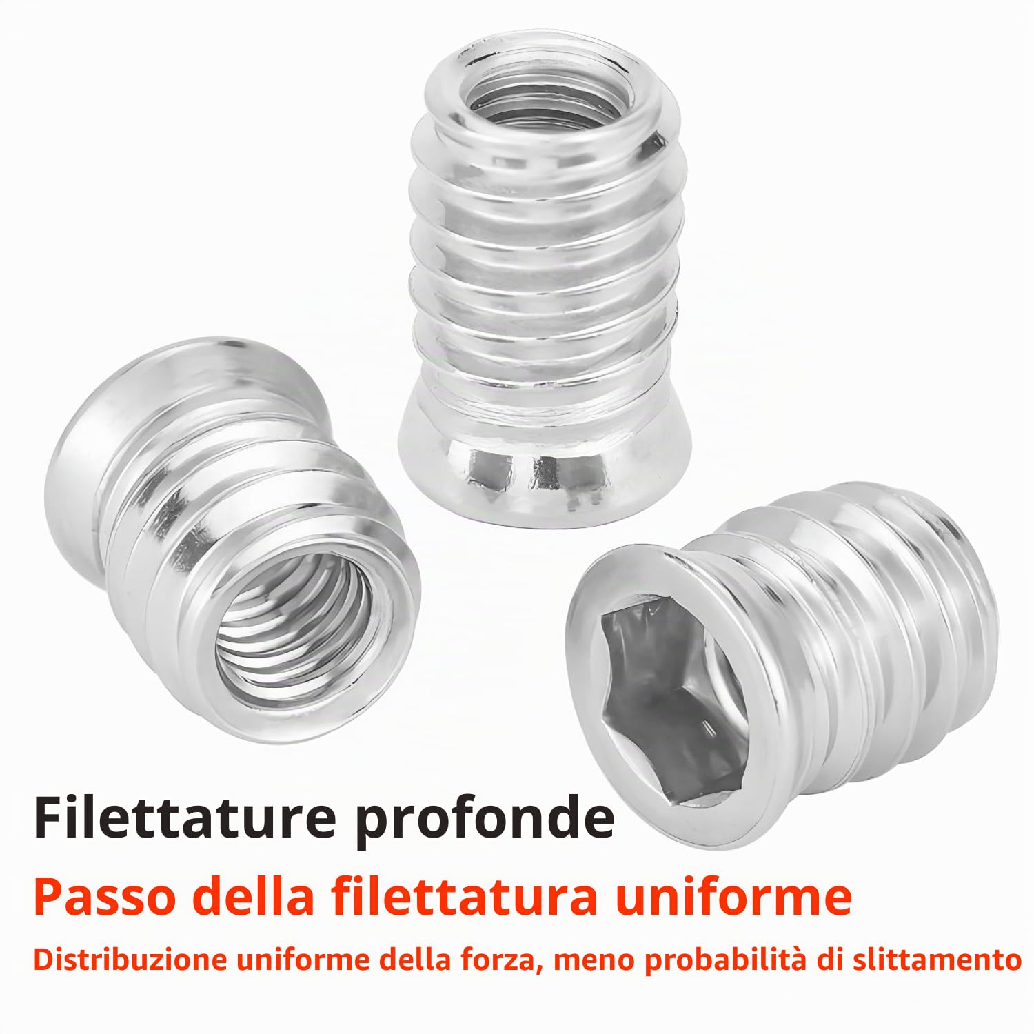 25 Pezzi Dadi Filettati, M5 x 12mm Inserto Filettato in Legno, Dadi Esagonali per Mobili in Legno, Vite a Esagono Incassato in Acciaio al Carbonio