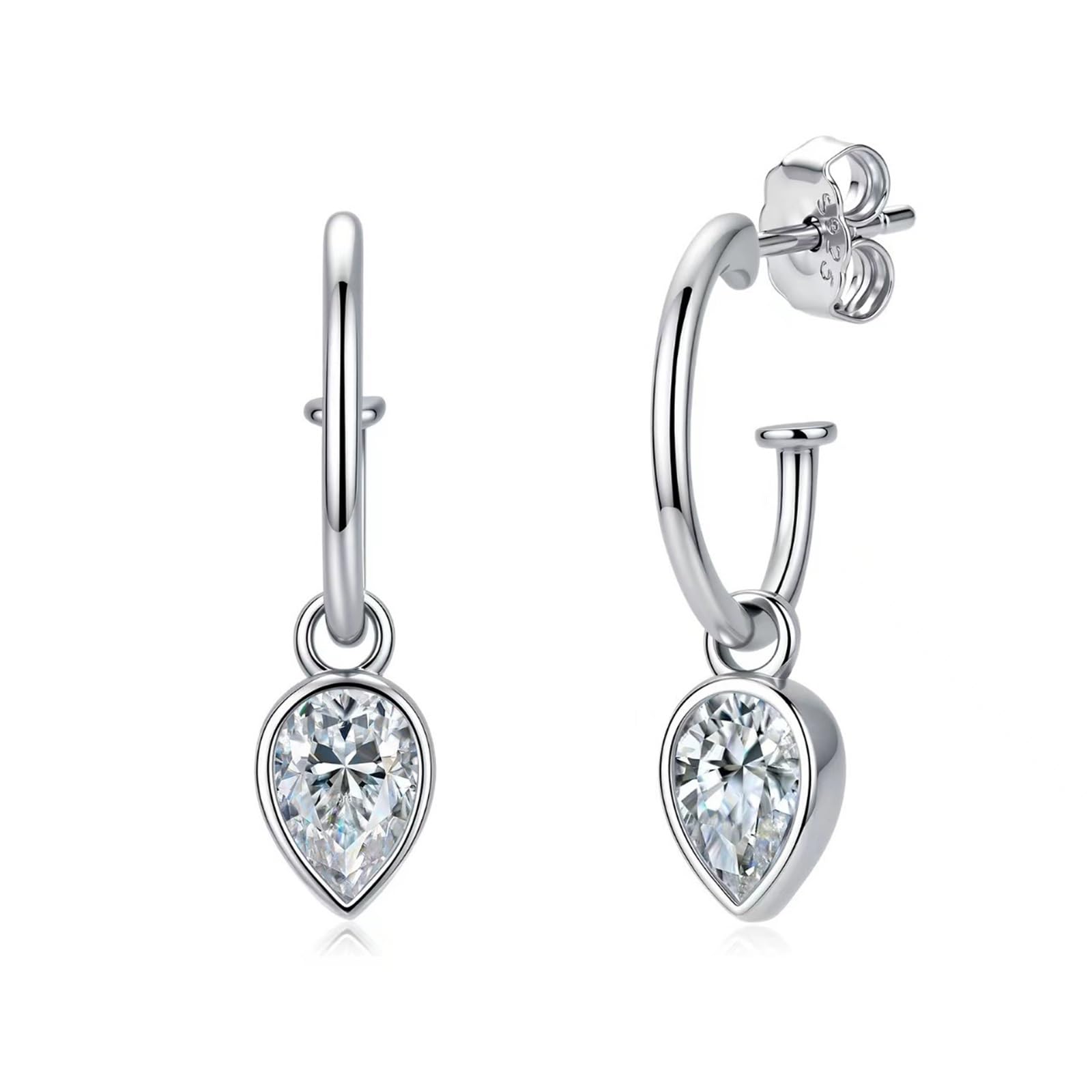 Uniseks 925 Sterling Silver Gruszka Moissanite Kolczyki wiszące Łza Kropla Otwarte Hoop 1.6ctw D Kolor VVS Lever Back Hipoalergiczny dla wrażliwych uszu Prezent