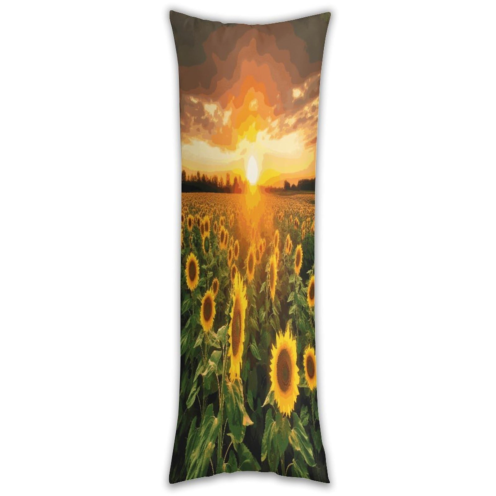 Sunflower Field Sunset Long Pillow Case with Zipper Ultra Soft Microfiber Long Pillow Cover Breathable Body Pillow Protector Soft Wrinkle Pillowcase for Bed Sofa Bedroom 53 X 19 in