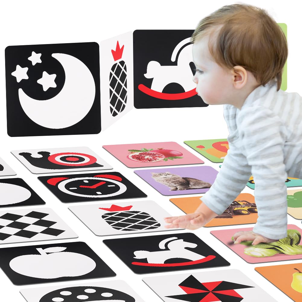 Aolso High Contrast Baby Flashcards, 80Pcs Flash Cards, 160 Pages Black-and-White Flash Cards for Visual Stimulation and Brain, Baby Toys for 0-36 Months
