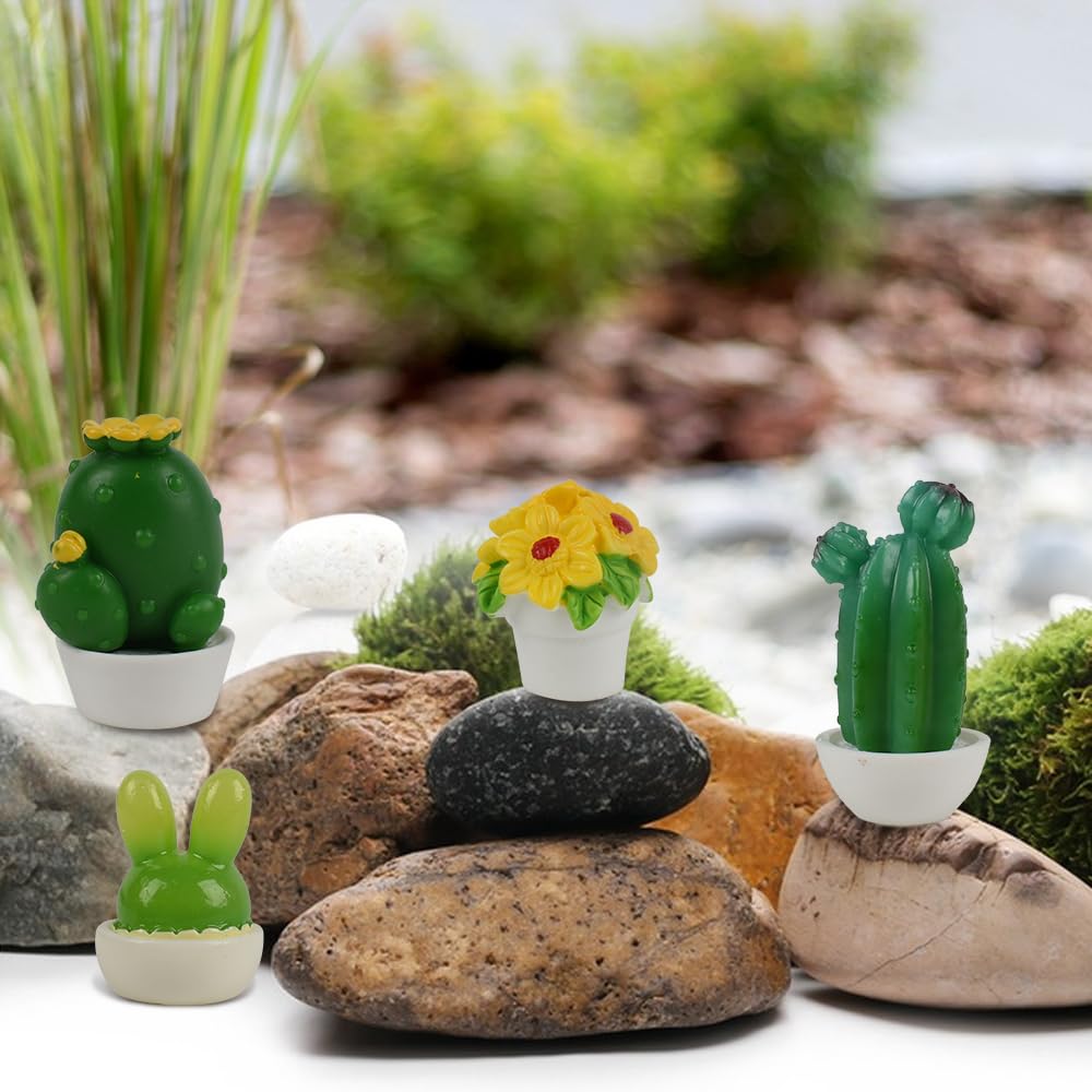 HAIOPS Miniature Dollhouse Plants - 17-Piece Set Of Tiny Resin Flowers & Cacti In Pots For Miniature Landscapes - View #2