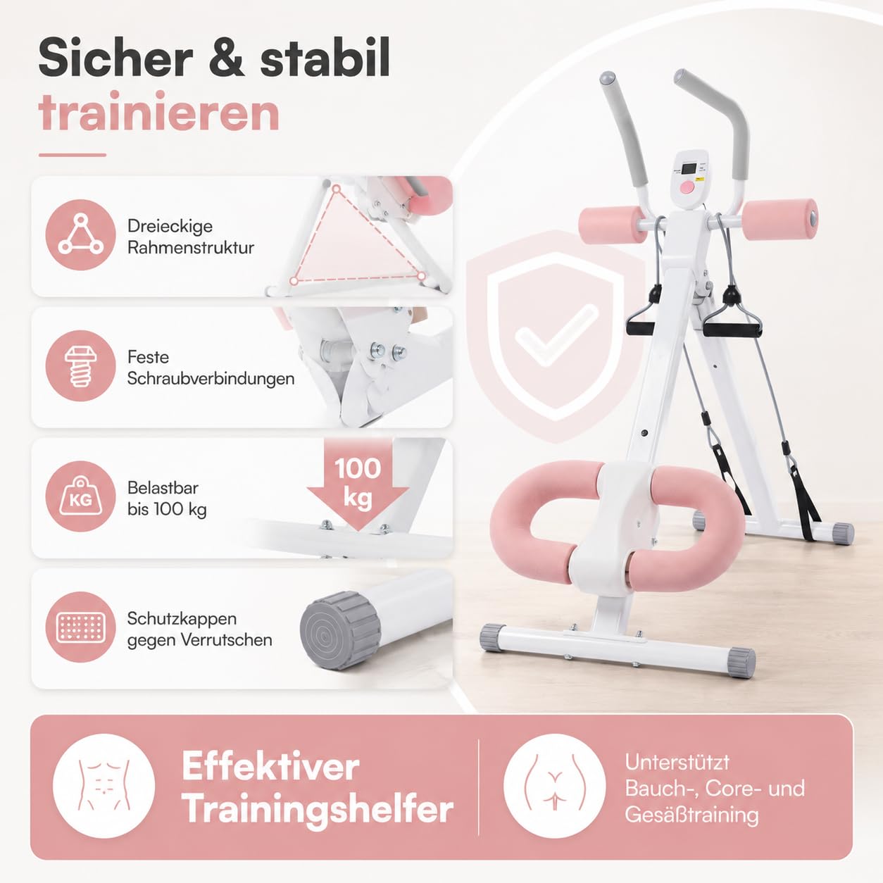 Bauchtrainer für Zuhause, Bauchmuskeltrainer Abdominalmaschine, Klappbar Bauchmuskeltraining Multifunktionale Trainingsgerät für Ganzkörpertraining mit LCD-Monitor, Home Gym Equipment