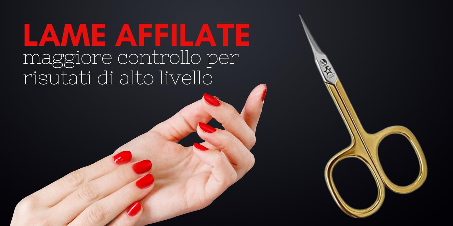 Gifaz Forbici per Pelle in Acciaio al Carbonio Nichelato Gambo Dorato Made in Italy 9 cm Lame Curve per Manicure e Pedicure