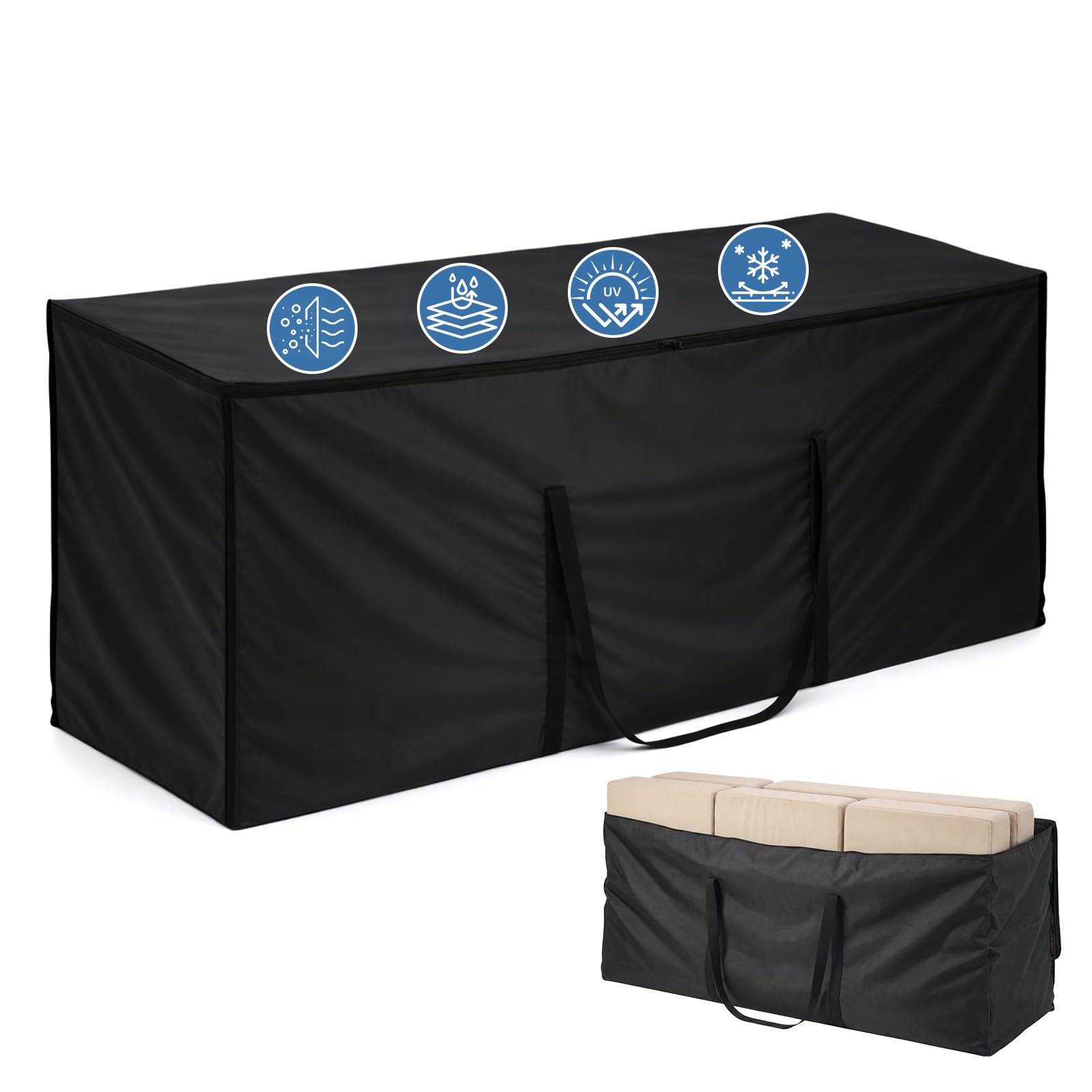 GARPROVM XXL Aufbewahrungstasche für Gartenpolster & Auflagen | Outdoor Gartenauflagen Aufbewahrungstasche Weiche Auflagentasche 420D Oxford Gewebe Wasserabweisend & Staubdicht | 200x60x80cm