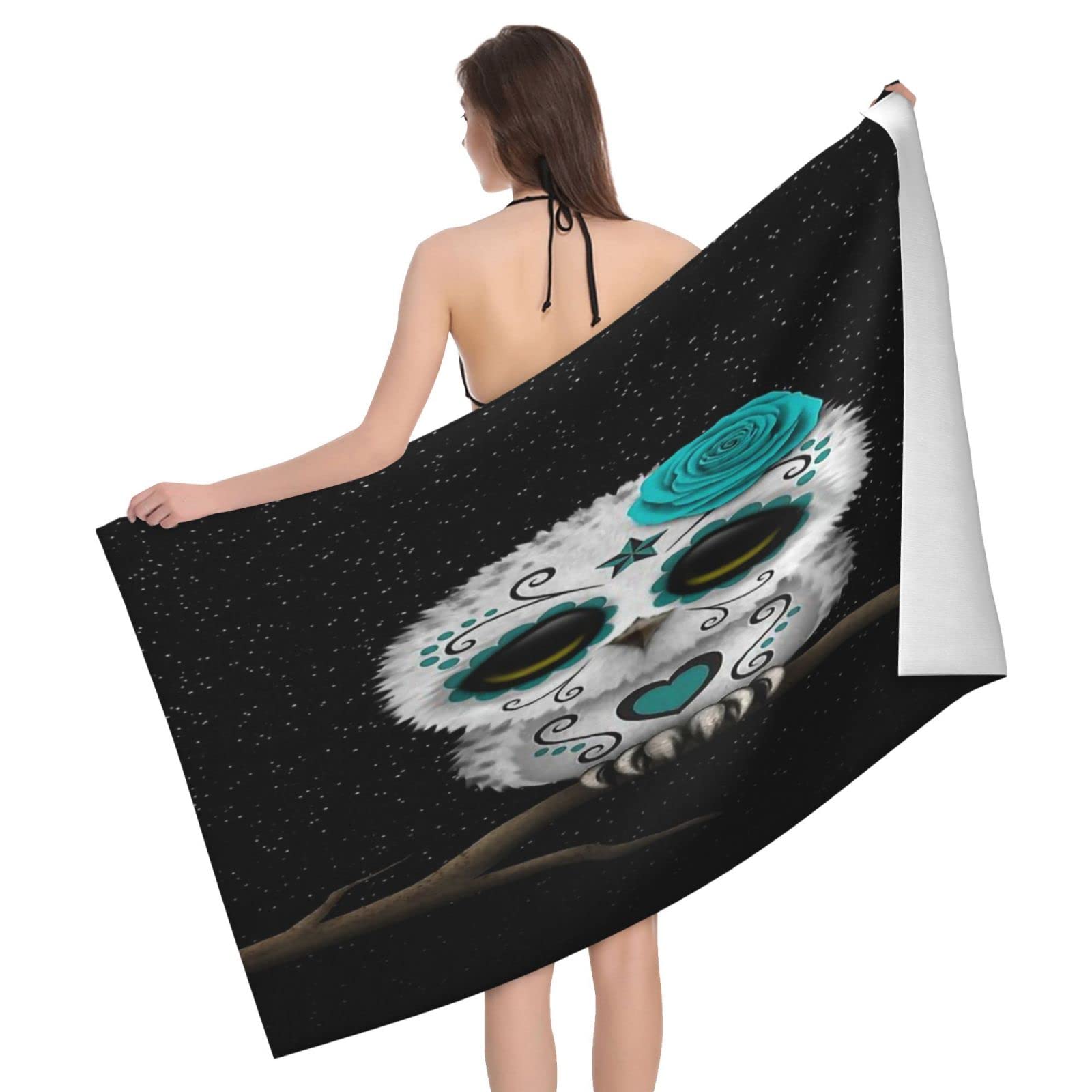 Lawenp Cute Owl Stars Beach Towel, Lightweight Sand Free Quick Dry Microfiber Absorbent Bath Towel for Kids, Adults, Swimming, Bath, Yoga, Pool, Travel, Camping 32"X52"