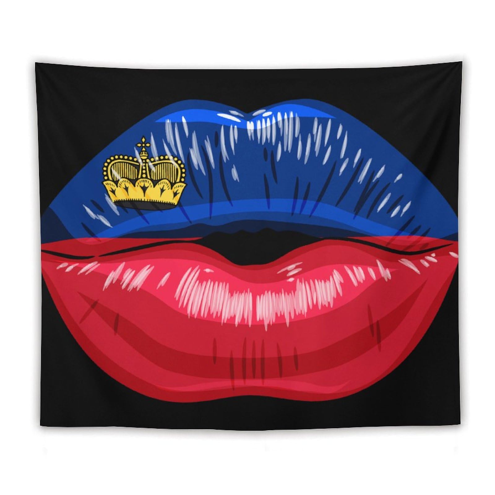 XingFox Liechtenstein Flag Lips Tapestry Wall Hanging, National Flag Art Wall Decoration Tapestry, For Bedroom Living Room Dorm Home Decoration, 50"x60"