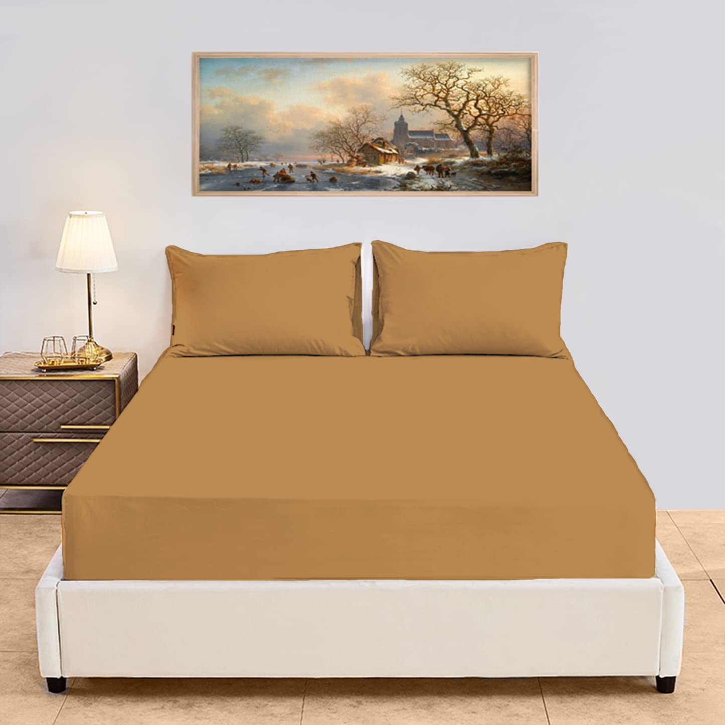 Dazzle Collection Fitted Sheet 180 Thread Count Polycotton | 50% Cotton 50% Polyester | Non Iron Plain Fitted Sheet Machine Washable (Single, Natural)