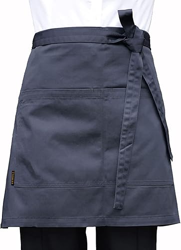 LISSOMPLUME Delantal de bistró de cintura corta para sostener el libro del servidor, bolígrafo, tarjetero