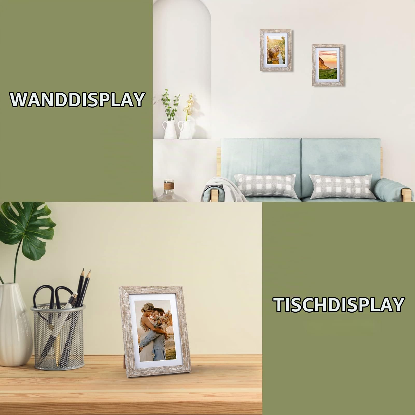 EYMPEU Bilderrahmen 10x15 CM 6er-Set, geeignet für 10x15 Bilder mit Passepartout oder 13x18 ohne Passepartout, für Wand und Tisch, Beige