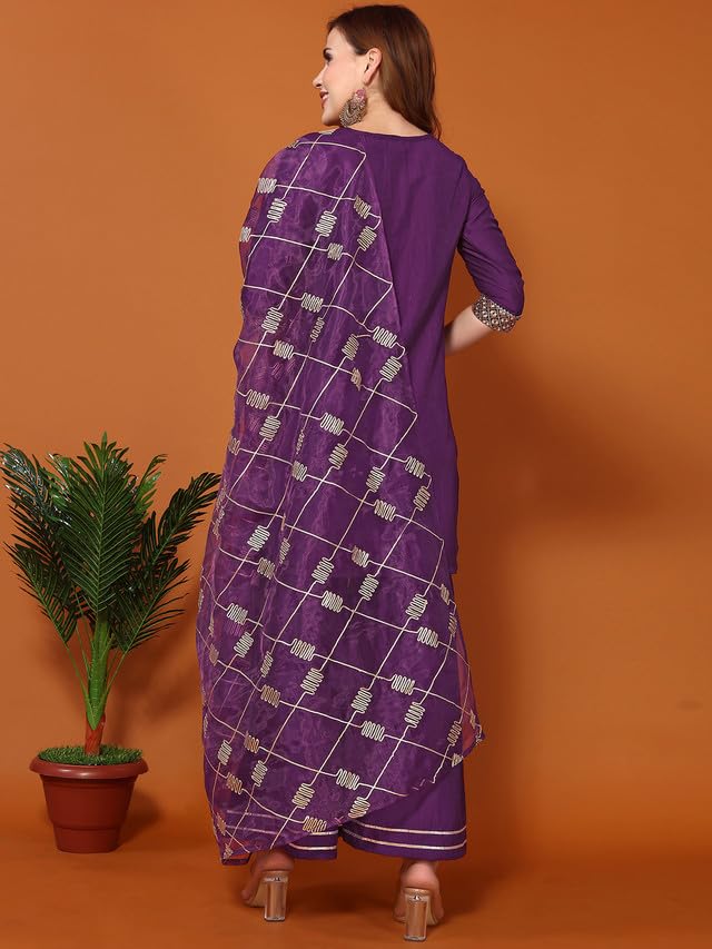 Image of SIRIL Women's Polyester Chinnon Embroidery A-Line Kurta & Sharara & Dupatta